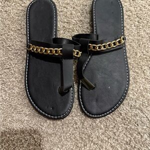 Chic Black Sandals with Gold Chain Accent